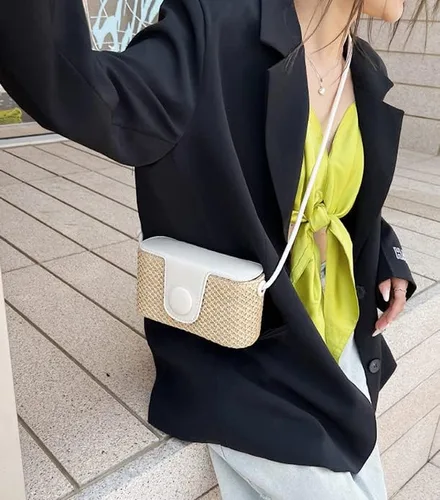 Vista 4 de Bolso Hobo de paja para mujer, bolso cruzado tejido para el hombro, bolso de mano, bolso pequeño para la playa