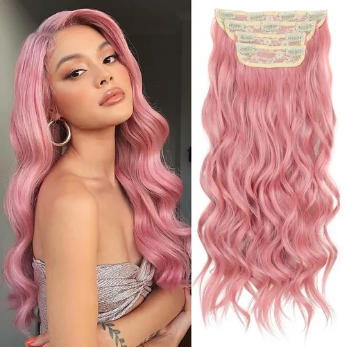 Vista 26 de 4 piezas de extensiones de cabello rizado con clip, color dorado oscuro, mezcla de rubio beige, sintético de 20 pulgadas de largo, extensiones