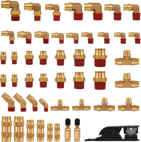 Vista 10 de Juego de 34 piezas de accesorios de línea de freno de aire de latón DOT 1/4" 3/8" 1/2" accesorios de línea de aire de conexión rápida accesorios