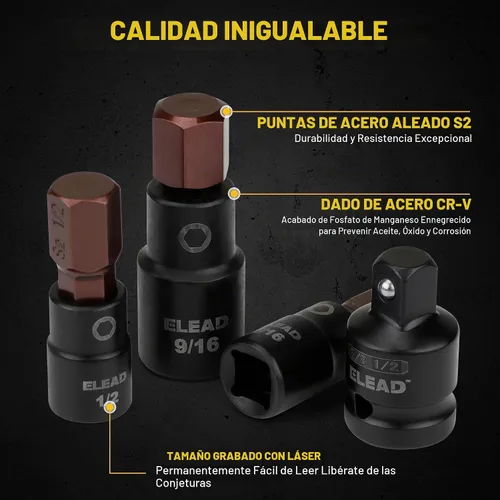 Vista 5 de Juego de 16 piezas de enchufe de impacto de broca hexagonal SAE - Juego de enchufe Allen de acero S2 premium de 5/64"-9/16" con adaptadores de Sae