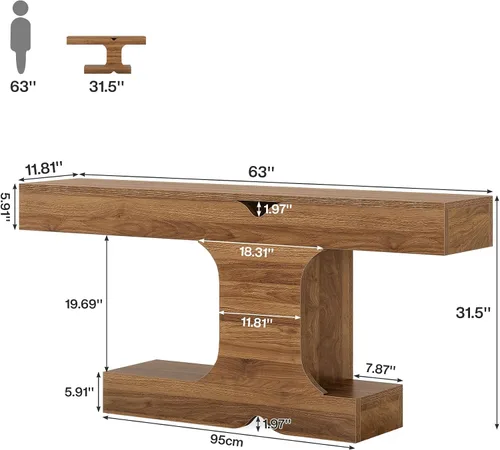 Vista 2 de Tribesigns Mesa consola de 63 pulgadas, mesa larga para sofá detrás del sofá, mesa de entrada de madera para pasillo, entrada, sala de estar, nogal