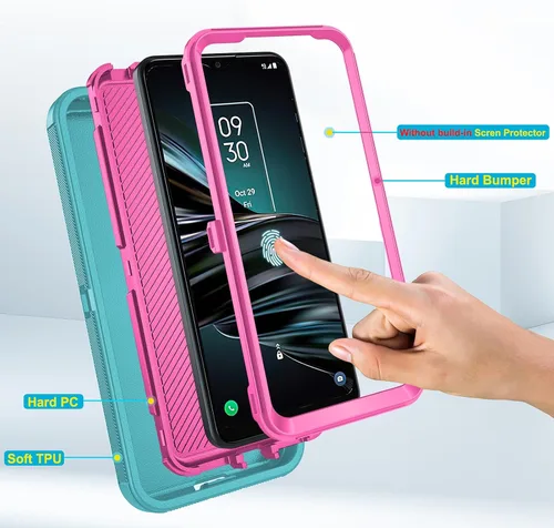 Vista 5 de Asuwish Funda de teléfono para Alcatel 3V 2019, híbrida, resistente, a prueba de golpes, dura, a prueba de caídas, cuerpo completo, resistente
