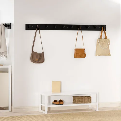 Vista 3 de SKOLOO - Perchero de pared de madera con 10 ganchos largos de bambú para colgar mochila, abrigo, toalla o sombrero, con 16 pulgadas de orificio a
