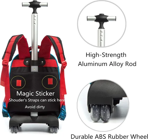 Vista 5 de Mochila con ruedas para niños y niños, maleta de viaje para estudiantes de primaria, mochila para niños, Coche rojo, Portátil