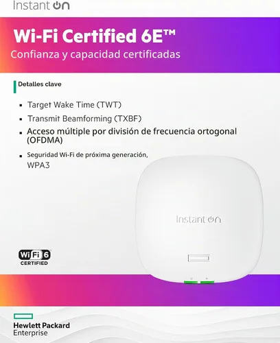 Vista 4 de Punto de acceso HPE Networking Instant On AP32 2x2 WiFi 6E para interiores (paquete de 3) Seguro, tri-banda, listo para el futuro Fuente