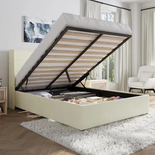 Vista 11 de SHA CERLIN Cama de Almacenamiento Elevable Tamaño Completo/Tapizada en Terciopelo/Cabecera Moderna Wingback/Marco de Cama Plataforma Negro