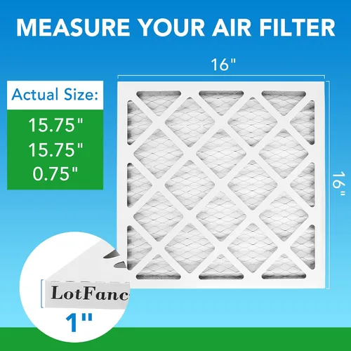 Vista 2 de LotFancy Filtro de aire MERV 8 de 16 x 16 x 1, 6 unidades, tamaño real: 15.75 x 15.75 x 0.75 pulgadas, reemplazo plisado para horno y filtro de CA