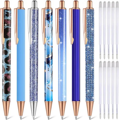 Vista 17 de Sherr 7 bolígrafos elegantes para mujer, lindos bolígrafos de purpurina brillantes con 10 recambios de tinta negra, bonitos regalos para niñas