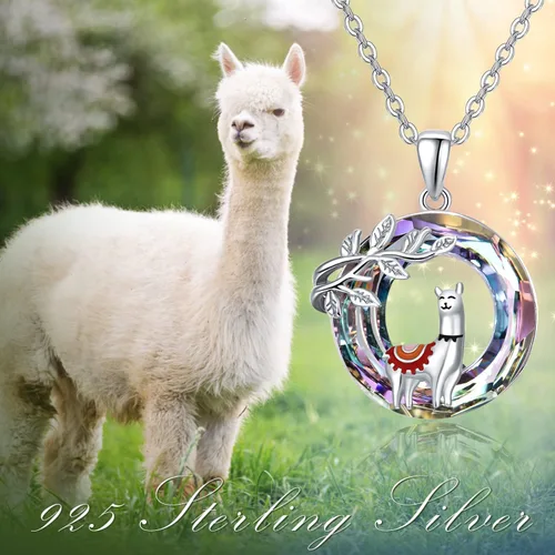 Vista 5 de Dreamboat Alpaca Pendant Necklace Llama Necklaces Sterling Silver Crystal Heart Necklaces for Women Mama Necklace Animal Necklace Mother Daughter