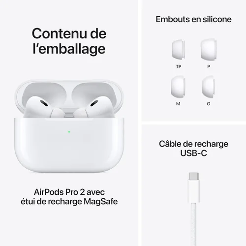 Vista 7 de Apple AirPods Pro (2ª generación) auriculares inalámbricos con carga USB-C, hasta 2 veces más cancelación activa de ruido, auriculares Bluetooth