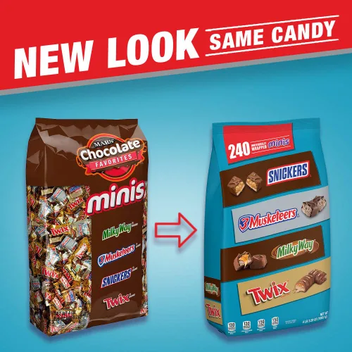 Vista 2 de Mars SNICKERS, TWIX, 3 MUSKETEERS & MILKY WAY Paquete Variado de Mini Barras de Chocolate Envueltas Individualmente, Surtido a Granel, Bolsa de 67.2