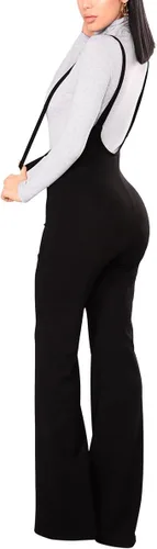 Vista 3 de Sprifloral Women's High Waisted Zipper Front Bell Bottom Pants Suspender Jumpsuits Overalls