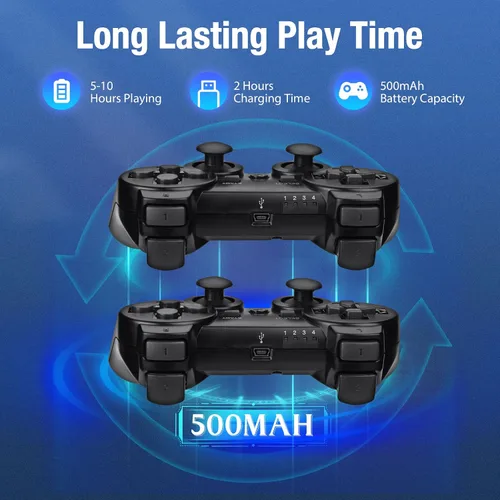 Vista 6 de TESSGO PS3 Controller 2 Pack Compatible with PS-3, Rechargeable Game Wireless Controller with Upgraded Joystick for PlayStation 3