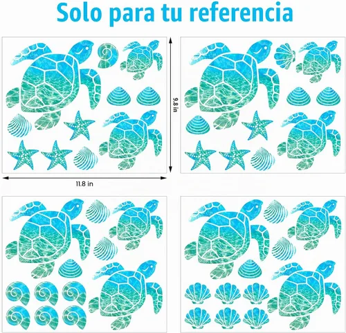 Vista 3 de Outus 46 calcomanías de pared de tortuga marina, calcomanías de vinilo de tortuga oceánica, calcomanías de baño subacuáticas, calcomanías de pared
