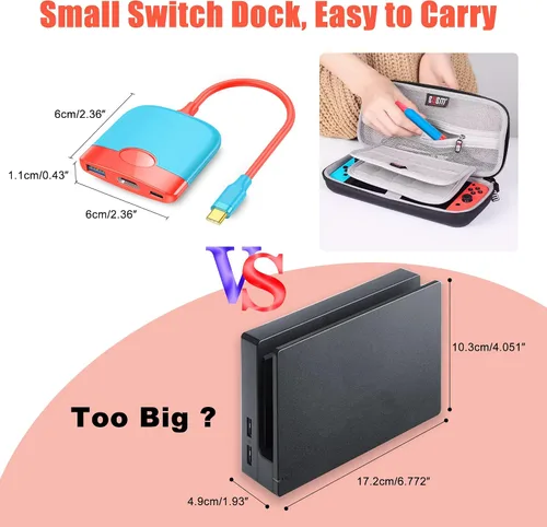 Vista 7 de Switch Dock para Nintendo SwitchOLED, Switch Dock Station para TV Portátil Switch Dock para Nintendo Switch Docking Station con HDMIPDUSB3.0, Switch