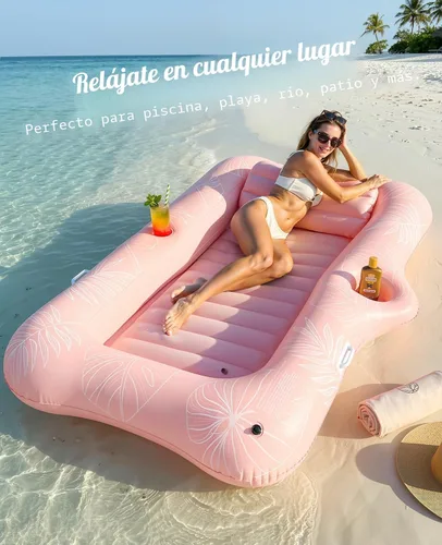 Vista 6 de HeySplash Inflatable Tanning Pool Lounger Float, Suntan Tub for Adults A-Pink Leaf L