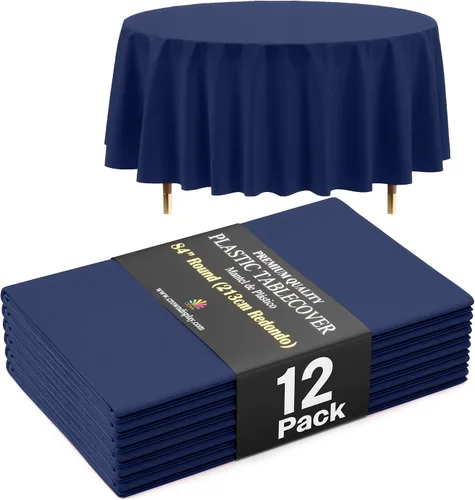 Vista 10 de Exquisite 66% Thicker Premium Aqua Round Tablecloth 0.5 Mil 6 Pack Plastic Table Cloth Disposable 84 Inch Round Plastic Tablecloth Won't Tear Easily