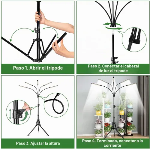 Vista 8 de Garpsen - Luces de cultivo para plantas de interior, 5 cabezales de luz de crecimiento con soporte de trípode