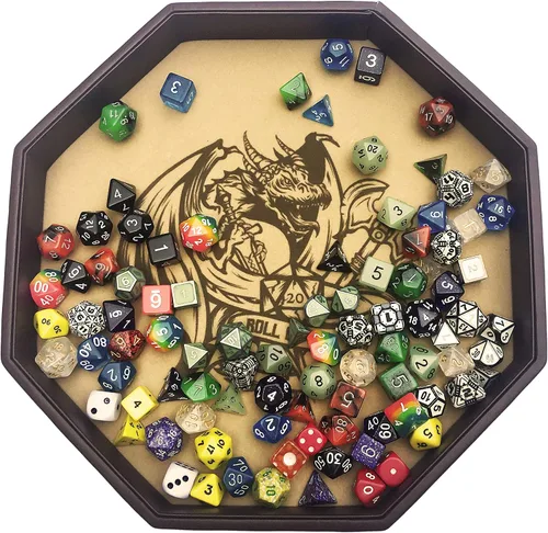 Vista 6 de Fantasydice - ROLL OR DIE- Bandeja de dados - Octágono de 11.5 pulgadas - para dados, juegos de mesa, juegos de mesa como D&D (DND) 3.5 y 5e, Call