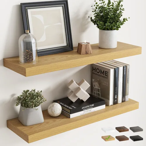 Vista 20 de Estantes flotantes cuadrados de 8 pulgadas para pared, paquete de 3, estantes de baño con veta de madera de 8"D con soportes invisibles, estantes