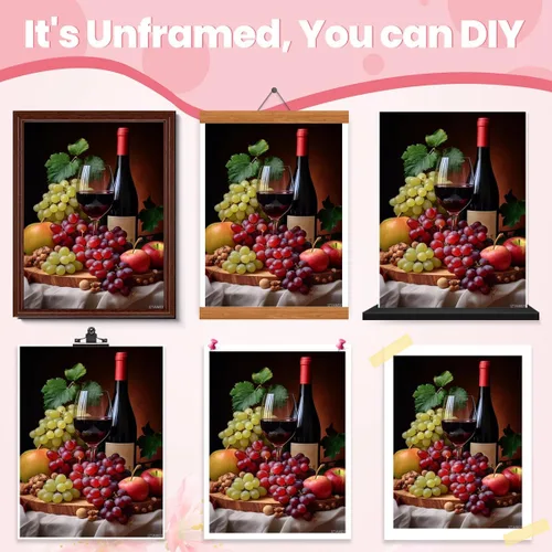 Vista 7 de IZTAWEY Lienzo decorativo para pared de cocina rústica, vino tinto y frutas de primera calidad para decoración de pared, impresiones de pintura