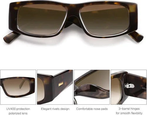 Vista 58 de SOJOS Gafas de sol polarizadas rectangulares Y2K de moda para mujeres y hombres, gafas de sol rave de diseñador de moda SJ2228