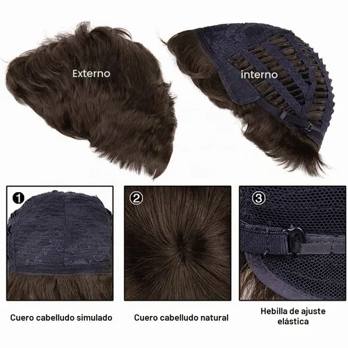 Vista 5 de Creamily - Peluca corta marrón para hombres, cabello rizado en capas de Corto - Marrón