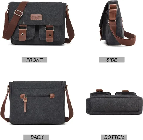 Vista 5 de Bolsa de mensajero para hombre, bolso de hombro de lona, bolso cruzado vintage de 13.3 pulgadas para laptop