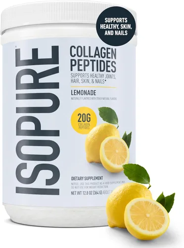 Vista 2 de Isopure - Péptidos de colágeno en polvo, para el cabello, las uñas, la piel y las articulaciones, con vitamina C y biotina, sabor limonada, 20g