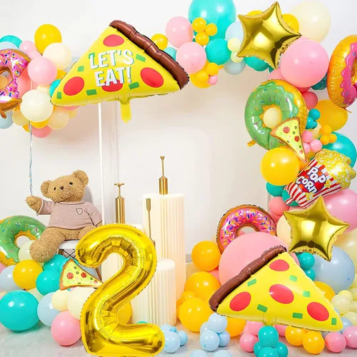 Vista 7 de 7 globos de pizza, número de cumpleaños de pizza, globos de aluminio de Mylar para pizza, suministros de fiesta, decoraciones de cumpleaños