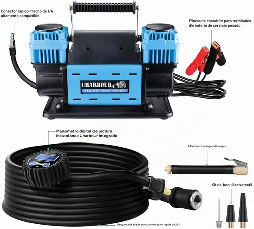 Vista 3 de Uharbour Compresor de aire todoterreno de 12V 10.6 CFM con manómetro