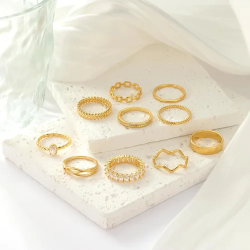 Vista 5 de PLOMFOV Gold Rings for Women Non Tarnish Gold Plated Stackable Rings Wedding Bands Eternity Dainty 14K Gold Ring Thin Simple Trendy Thumb Stacking