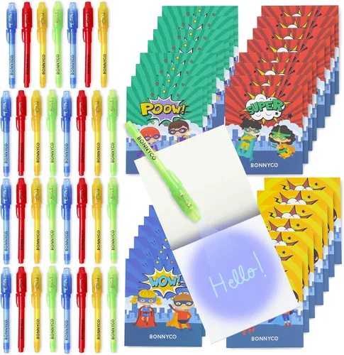 Vista 11 de BONNYCO Paquete de bolígrafo y cuaderno de tinta invisible, 16 recuerdos de fiesta espacial. Recuerdos de fiesta temática espacial para niños