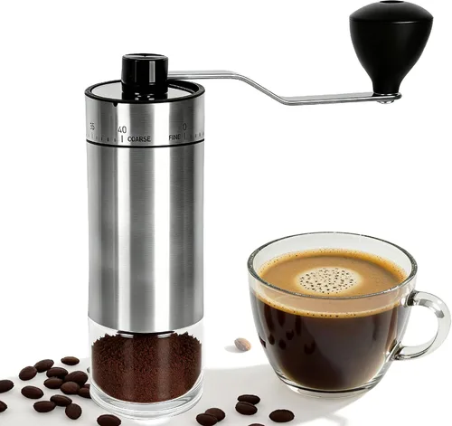 Vista 11 de Mini molinillo de café manual con 40 configuraciones ajustables, molinillo de granos de café portátil de mano con capacidad de 30g, molinillo