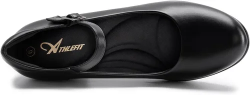 Vista 4 de Athlefit Zapatos de tacón grueso Mary Jane para mujer, zapatos de tacón bajo cerrados con punta redonda, cómodos zapatos de vestir de boda