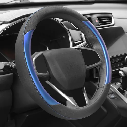 Vista 8 de Funda para volante de Auto Dynasty, protector de volante de auto de cuero de microfibra transpirable con patrón de agarre antideslizante, forro