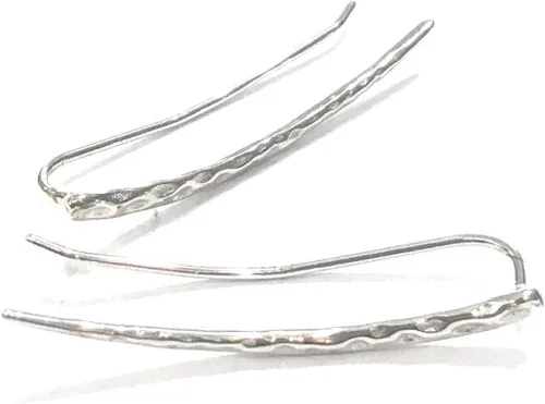Vista 7 de Ear Climber Earrings Long Sterling Silver Climbers Crawler Bar Studs Hammered Textured 30mm Length