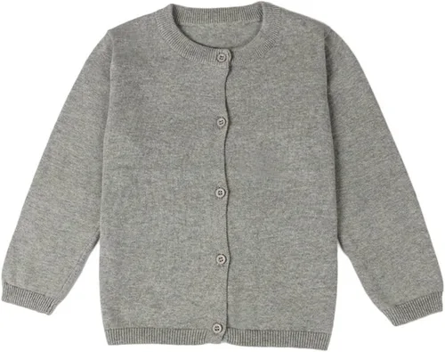 Vista 8 de GSVIBK - Suéter tipo cárdigan de manga larga de algodón para niños, con botones, suéter de cuello redondo para niñas, suéter para uniforme Negro