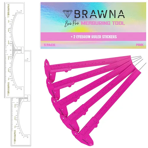 Vista 8 de BRAWNA Brow Pro Herramienta de medición – Regla de cejas de doble escala para microblading, cejas y maquilladores – Regla de pinza de cejas de Dorado
