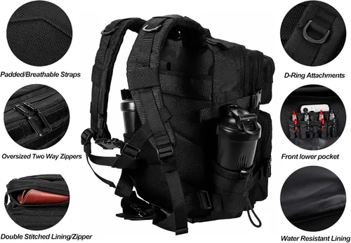 Vista 4 de LHI Mochila Militar Táctica para Hombres y Mujeres 25L/35L Mochila de Asalto del Ejército Bolsa Mochila Pequeña con Portabotellas