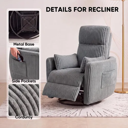 Vista 8 de Flamaker Silla reclinable giratoria, silla mecedora para cuarto de bebé Gris