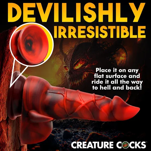 Vista 3 de CREATURE COCKS Consolador de silicona Horned Dragon para hombres, mujeres y parejas. Firme y flexible, base de succión fuerte, consolador