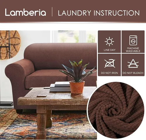 Vista 4 de Lamberia Funda de sofá de alta elasticidad para sofá de 3 cojines, 4 piezas, gruesa y lavable, funda de sofá jacquard de felpa, protector de muebles