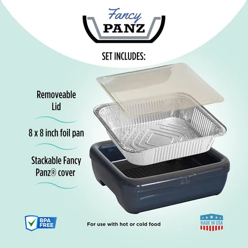Vista 4 de Fancy Panz - Portasartén de papel de aluminio Aqua de 8x8 pulgadas con tapa - Bandeja de servicio de alimentos elevada - Portasartén portátil