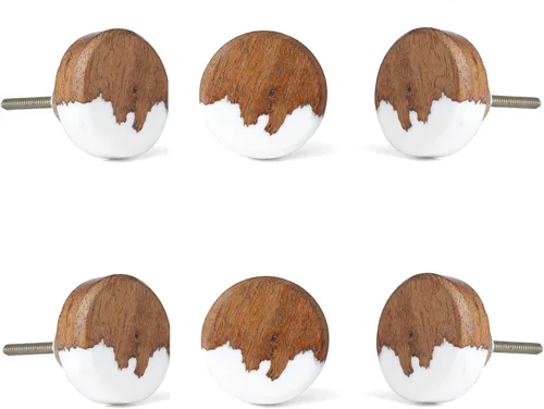 Vista 16 de Perilla Home Juego de 6 pomos de puerta de madera - Pomos decorativos ovalados con incrustación para puerta con mango, elegante adición