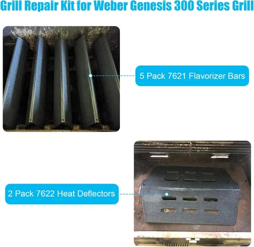 Vista 5 de Outspark 7621 Barras aromatizantes y deflectores de calor 7622 para Weber Genesis E310 E320 E330 S310 S320 S330, kit de piezas de parrilla