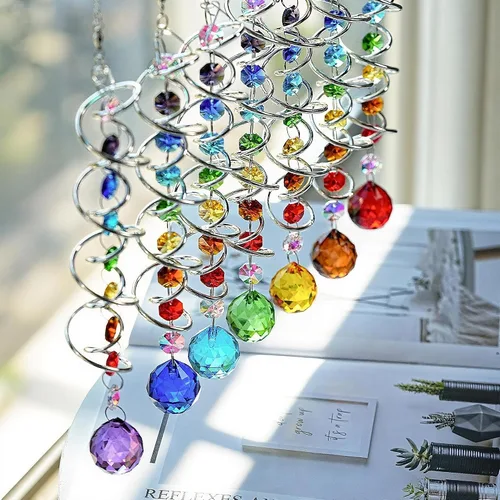 Vista 7 de Atrapasoles de cristal de 7 chakras, adornos de prismas de cristal colgantes con cuentas de arcoíris de 0.787 pulgadas para ventana, jardín