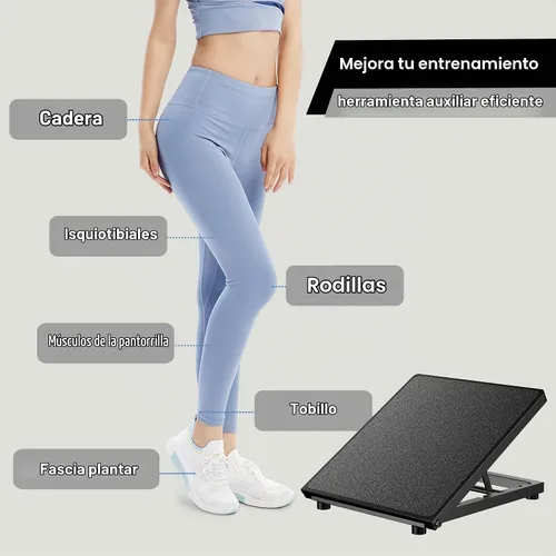Vista 7 de Tabla inclinada profesional de acero para pantorrillas, tabla de equilibrio ajustable con superficie antideslizante para estiramiento de tobillo