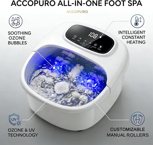 Vista 3 de Bañera de remojo de pies con ozono y UV, masajeador de baño de spa Blanco