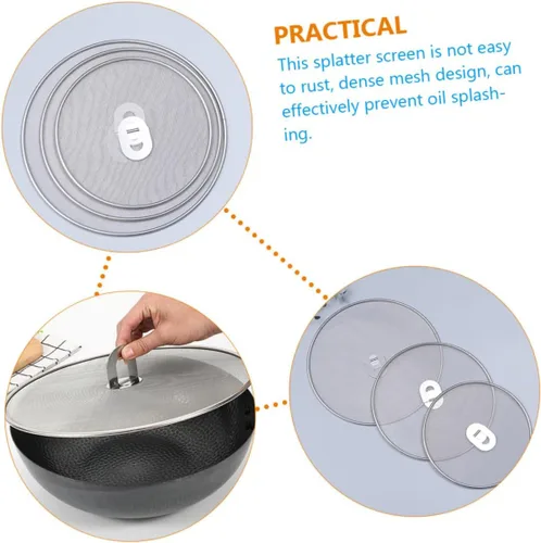 Vista 5 de 3pcs Oil Splatter Guard Cooking Splash Guards Frying Screen Splatter Stove Splash Easy to Clean Mesh Screens
